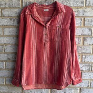 L.L. Bean Long Sleeve 1/2 Button Collared Stripped Tunic Shirt Women's Size S